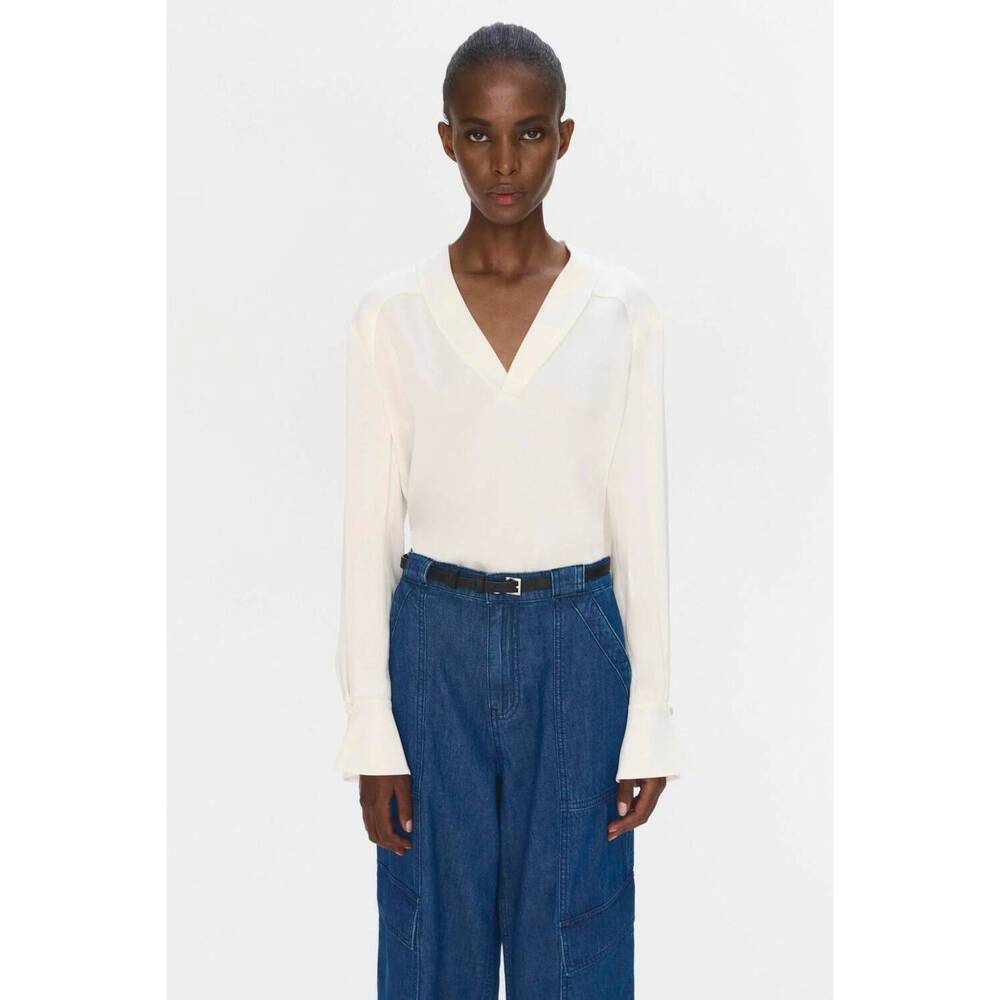 NEW SIMKHAI maisey long sleeve v-neck blouse in ivory